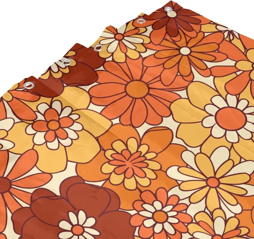 Vista 5 de Ohocut Cortina de ducha floral naranja, cortinas de ducha retro bohemias para baño, bonitas cortinas de baño de flores geniales, cortina de ducha