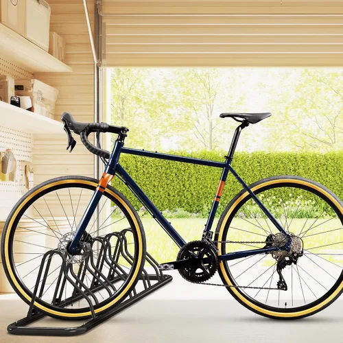 Vista 5 de Simple Houseware - Soporte de almacenamiento ajustable para 5 bicicletas, aparcamiento para suelo, color negro