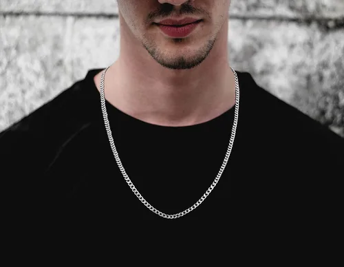 Vista 4 de Savlano Collar de plata de ley 925 de 0.138in de eslabones cubanos de eslabones sólidos italianos para hombres y mujeres, fabricado en Italia, viene