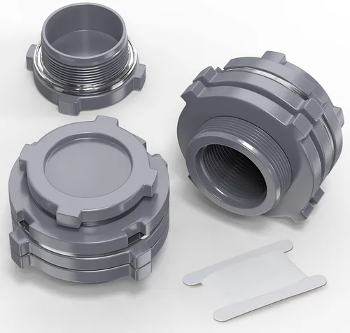 Vista 12 de TAISHER Adaptador de conector de tanque de mamparo de 1 pulgada de ABS blanco con tapones y junta para tanque de agua, barriles de lluvia, acuarios