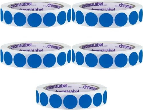 Vista 26 de ChromaLabel Kit de puntos verdes y amarillos fluorescentes con código de color extraíble de 3/4 pulgadas, 2 rollos, 1000/rollo