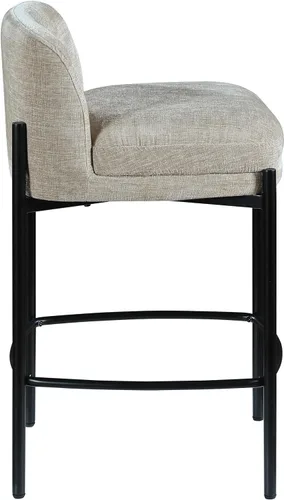 Vista 7 de Meridian Furniture 429Beige-C Burton Collection Modern Taburete contemporáneo con tela de felpilla beige suave, marco de metal negro mate, 17.5
