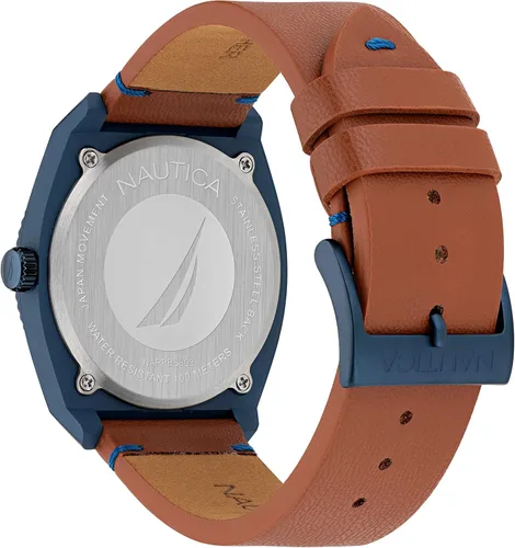 Vista 3 de Nautica NAPPBS303 Pacific Beach - Reloj con correa de cuero de grano manzana marrón, AzulAzul ClaroMarrón