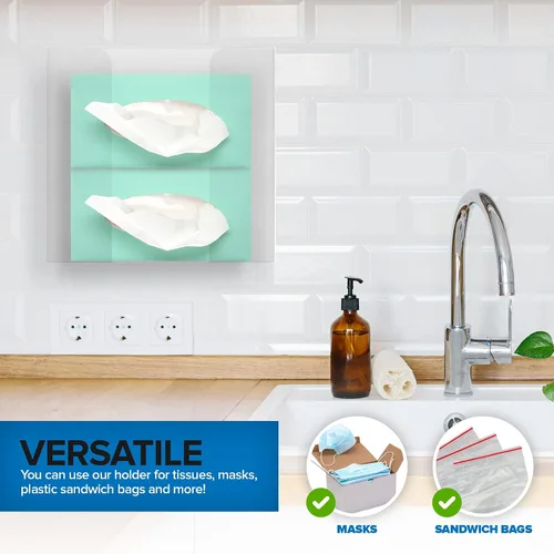 Vista 6 de Stock Your Home Dispensador doble de guantes acrílicos, estante para caja de pañuelos, soporte de pared para guantes, para cocina, armario