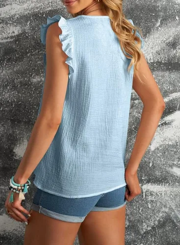 Vista 2 de Dokotoo Camisetas sin mangas con volantes y cuello en V para mujer 2023