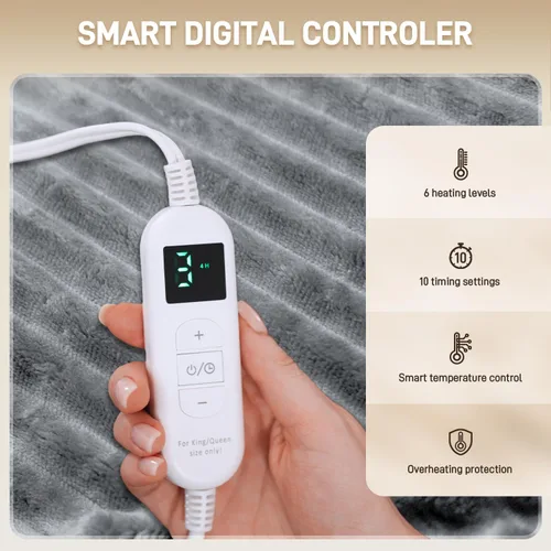 Vista 5 de Manta térmica eléctrica, manta eléctrica de franela suave de 50 x 60 pulgadas, manta térmica con 10 ajustes de tiempo, 6 ajustes de calor, lavable a