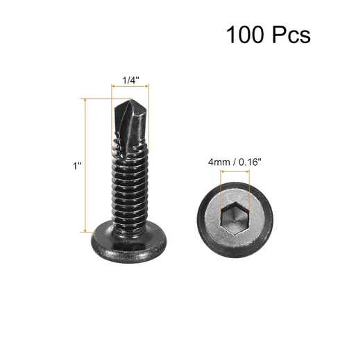 Vista 2 de uxcell Tornillos Autorroscantes de Encaje Hexagonal, 1/4 x 1 Acero Inoxidable 410 Tornillo de Perforación de Cabeza Plana para Chapa Metálica 100