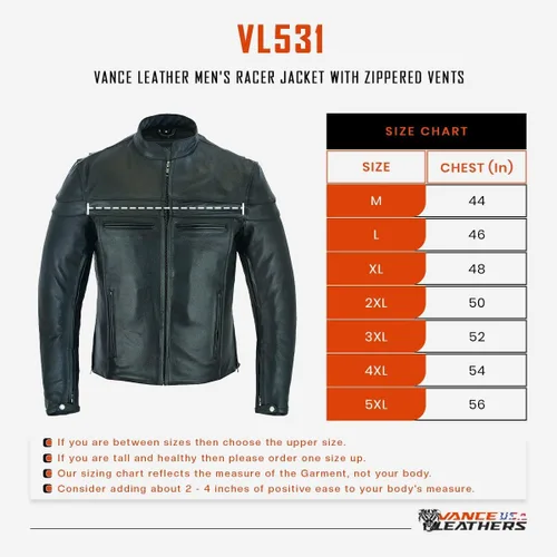 Vista 5 de Vance Leather Chaqueta Racer de cuero prémium con rejillas de ventilación para hombre