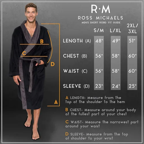 Vista 3 de Ross Michaels Bata de baño de forro polar de felpa de longitud media para hombre