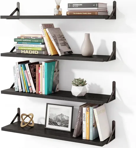 Vista 25 de YGEOMER Estantes flotantes para pared, estantes de pared negros de diferentes tamaños para sala de estar, baño, dormitorio, cocina, decoración