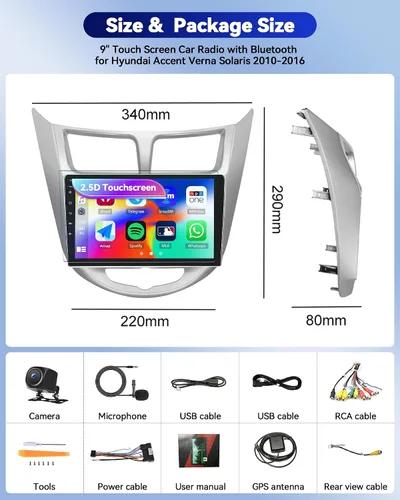 Vista 9 de 8 Core 6+128G para Hyundai Accent Verna Solaris 2010-2016 Android Car Stereo, 9" IPS Car Radio Wireless Carplay Android