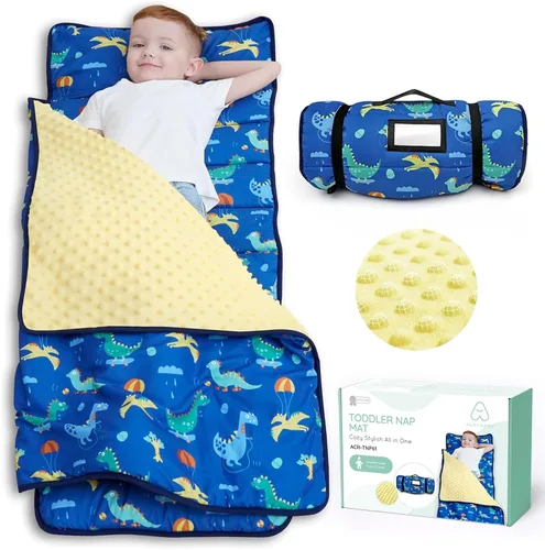 Vista 10 de ACRABROS Tapete para siesta para niños pequeños con almohada y manta, grandes alfombrillas enrolladas para siestas, bolsas de dormir para niños