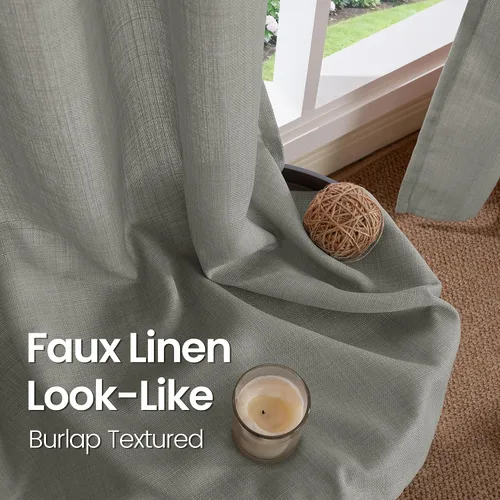 Vista 113 de BGment Cortinas de Lino Beige de 63 Pulgadas de Largo 2 Paneles - Tratamientos para Ventanas con Textura de Arpillera Filtrantes de Luz Cortinas B
