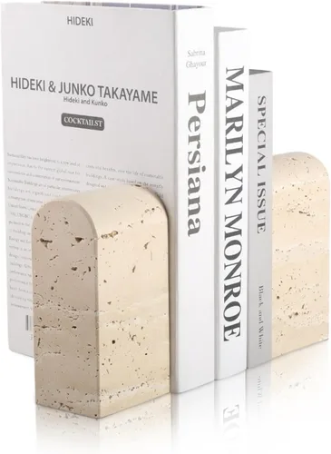 Vista 9 de Koville Sujetalibros de mármol italiano de Carrara para estantes, extremos decorativos para libros, 7 libras, soporte de libros de mármol Bianco