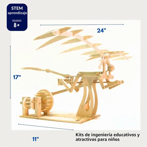Vista 6 de Pathfinders Leonardo DaVinci, kit para armar ornitóptero de madera.