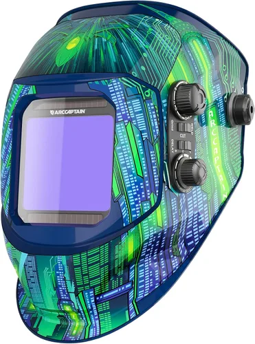 Vista 13 de ARCCAPTAIN - Casco de soldadura, pantalla grande de 3.94 x 3.66 pulgadas a color real, oscurecimiento automático, solar, 4 sensores de arco, rango