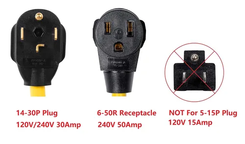Vista 2 de ONETAK NEMA 14-30P a 6-50R 240V 30 Amp 4 clavijas macho enchufe a 50 amperios 3 clavijas hembra receptáculo generador soldador secador EV cargador