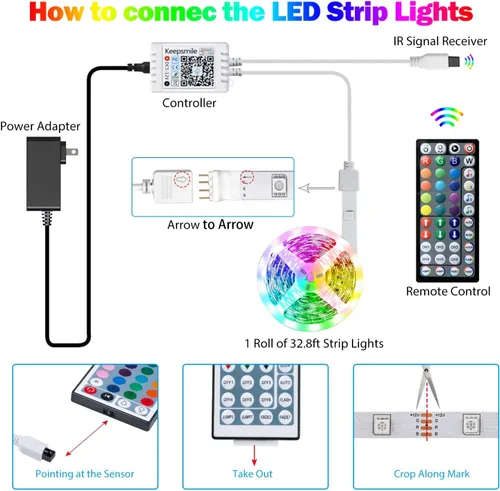 Vista 7 de Tenmiro Tira de luces LED de 32.8 pies, RGB LED inteligente con sincronización de música que cambia de color, tiras de luces LED con control remoto