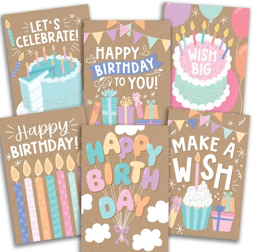 Vista 11 de 24 tarjetas de cumpleaños a granel con sobres, tarjetas de feliz cumpleaños Beige Pastel 24 piezas