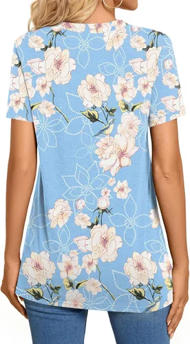 Vista 4 de BISHUIGE - Blusa tipo túnica con cierre de botones para mujer, escote en V, estilo informal