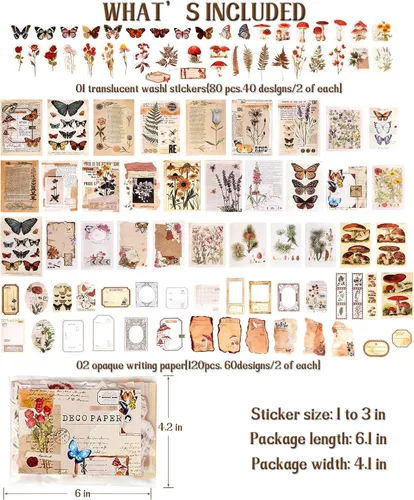 Vista 2 de Paquete de 200 piezas de suministros vintage para scrapbooking con calcomanías para diarios de desecho, pegatinas de papel DIY, paquete de ephemera