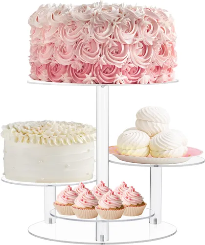 Vista 8 de Boxalls Soporte para pasteles de 2 niveles, elegante torre de acrílico transparente para cupcakes para bodas, cumpleaños, aniversarios, baby