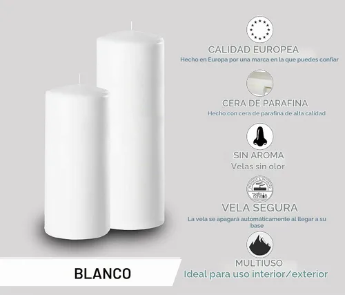 Vista 4 de Hyoola Velas de pilar blancas de 2 x 8 pulgadas, paquete de 4 velas de pilar sin perfume, hechas en Europa