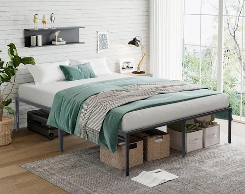 Vista 3 de Marco de cama King de 18 pulgadas, marco de cama resistente, no necesita somier, marco de cama de metal tamaño King con almacenamiento y soporte