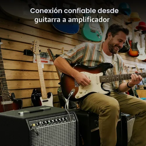 Vista 3 de Cable Matters Paquete de 2 cables trenzados para guitarra eléctrica TS en ángulo recto de 1/4 de pulgada, cable de guitarra recto a recto, cable