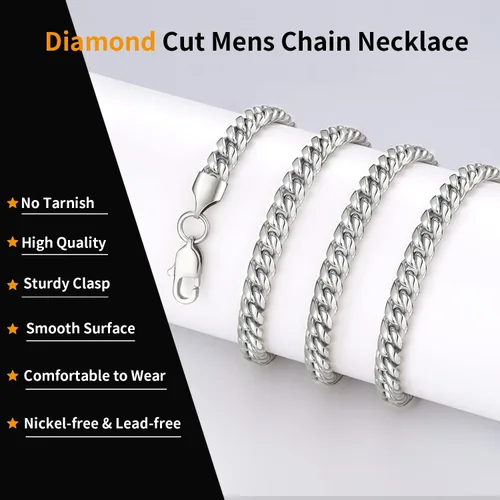 Vista 2 de Jewlpire Silver Chain Gold Chain for Men Women Boys - Diamond Cut Miami Mens Cuban Link Chain Necklace 4mm6mm Mens Chain 18K Gold Plated316L