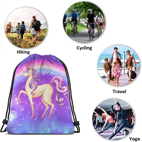 Vista 7 de Beabes Acuarela Unicornio Cordón Bolsas Mochila Gimnasio Saco, Multi-a66, Mochilas de viaje