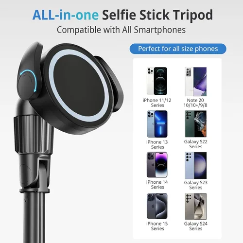 Vista 6 de UBeesize Trípode magnético para teléfono selfie de 62 pulgadas con control remoto inalámbrico, soporte extensible para teléfono celular, compatible
