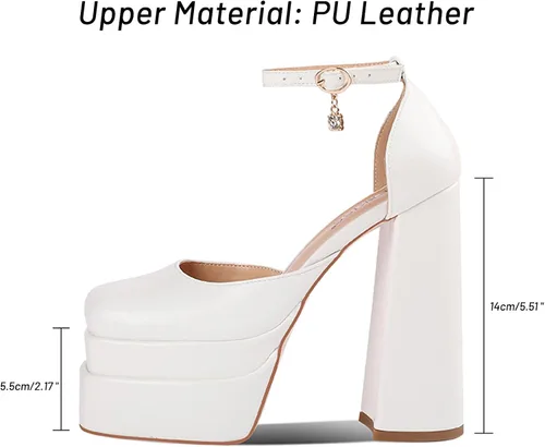 Vista 3 de wetkiss Chunky Platform Heels for Women, with Block Heel and Ankle Strap Design, Comfy and Glaring