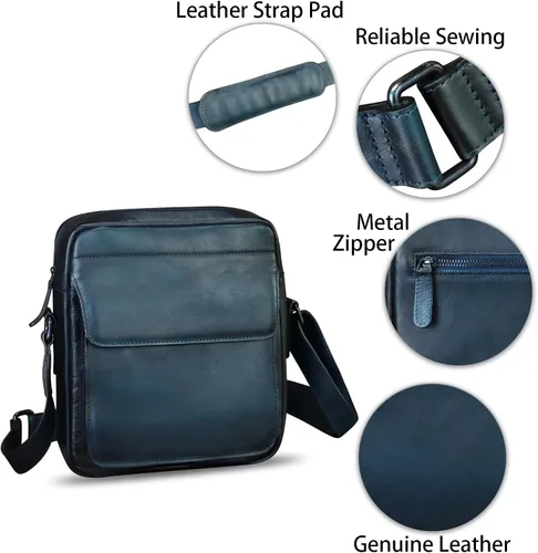 Vista 6 de IVTG Bolso de mensajero de cuero genuino para hombre, bolso de hombro, bolso de hombro casual, mochila de trabajo y negocios