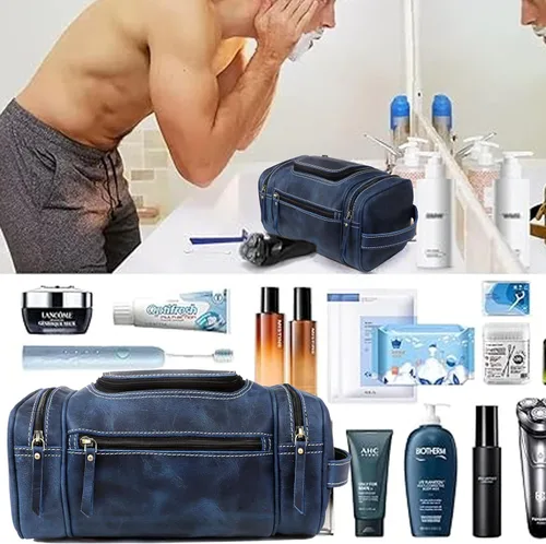 Vista 2 de VC VINTAGE COUTURE Neceser de cuero para hombre, extra grande, neceser de cuero para hombre, para viajes, kit de cuero real para hombre, bolsa