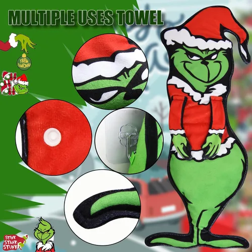 Vista 4 de Divertidas toallas de mano de Navidad 2 en 1 para baño y cocina, toallas colgantes para gancho y toallero, paños decorativos de Feliz Navidad
