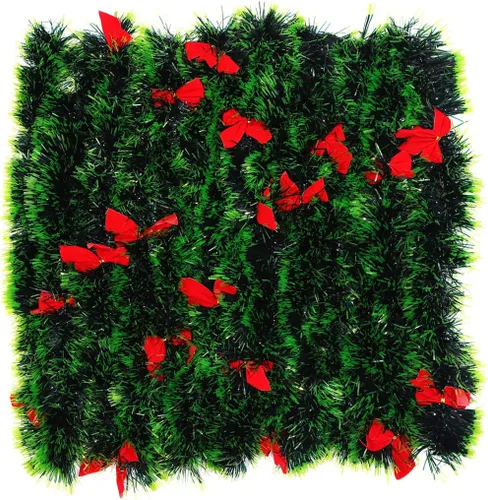 Vista 5 de 3 guirnaldas de oropel de Navidad de 8.2 pies con 24 lazos rojos para interiores y exteriores, día festivo, Mardi Gras, Navidad y otras