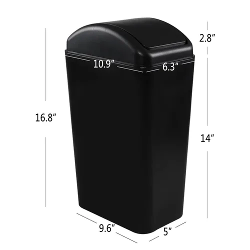 Vista 2 de Cand - Cubo de basura pequeño de plástico de 14 L/3.2 galones, con tapa abatible delgada Negro