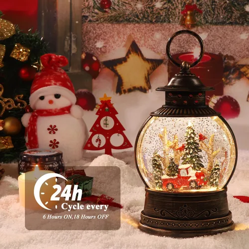 Vista 2 de Decoraciones de Navidad para interiores - 8 canciones navideñas, globo de nieve de Navidad musical - Globo de nieve con remolino de purpurina