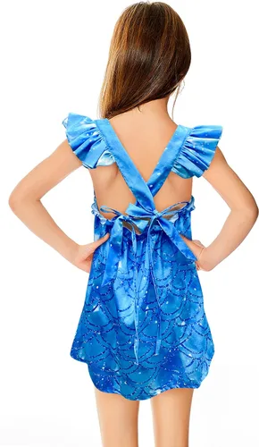 Vista 7 de QASALOP Little Girls Mermaid Princess Dress Toddler Cartoon Dresses Square Neck Ruffles Sleeve Costume Dress Up for 3-8 Years