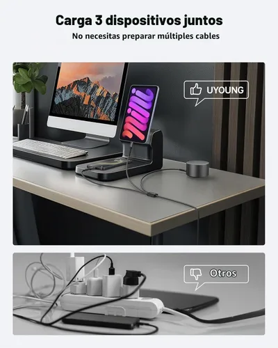 Vista 3 de Cable de carga múltiple corto de 1 pie, paquete de 2 cables de carga 3 en 1, cables universales trenzados para teléfono con conectores