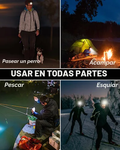 Vista 6 de Linterna frontal recargable, linterna frontal LED de 8 LED 18000 lúmenes 8 modos con luces blancas y rojas cable USB, lámpara de cabeza impermeable