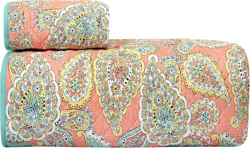 Vista 21 de ROYALE LINENS Juego de edredón de 2 piezas de tamaño individual – Suave y ligero 100% microfibra acolchada – Colcha estampada – Edredón acolchado