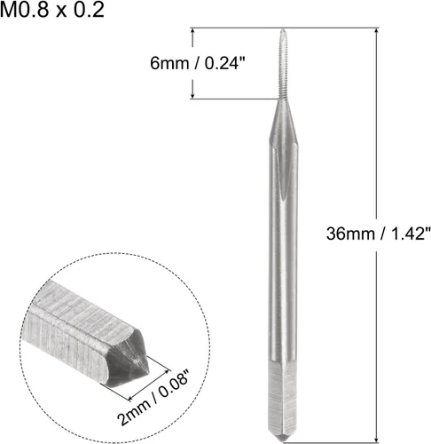 Vista 2 de uxcell - Grifos métricos de máquina M0.8 x 0.2mm H2 de acero de alta velocidad con 3 hélices rectas para roscado de tornillos, herramienta