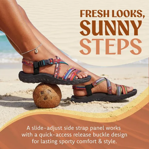 Vista 9 de Skechers Women's Reggae Sew Me Boho Slingback Sandal Negro Multi