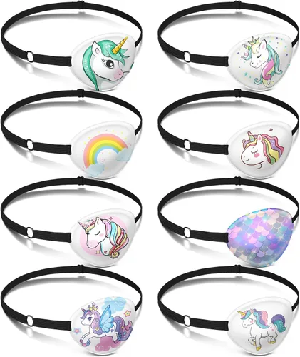 Vista 8 de Eurzom 8 piezas de parches oculares para niños, parche ocular ajustable y reutilizable, lindo para niñas y niños, con correa elástica para el parche