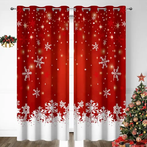 Vista 10 de Cortinas rojas de Navidad para sala de estar, juego de 2 paneles, cortinas de ventana de terciopelo rojo de 63 pulgadas de largo, cortinas