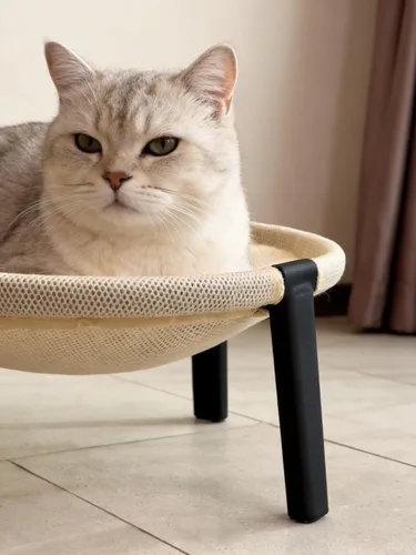 Vista 6 de Hamaca elevada para gatos, tumbona extraíble de malla lavable para Crema