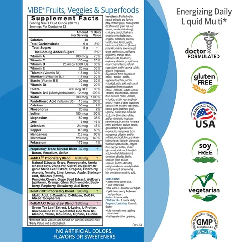 Vista 2 de Eniva Health Vibe Liquid Multivitamins Suplementos minerales con vitaminas A, B12, C, D, E y aminoácidos Suplemento diario de frutas y verduras
