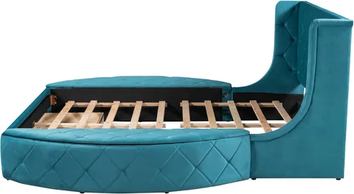 Vista 7 de Harper & Bright Designs Cama de plataforma tapizada tamaño Queen con un cajón grande y 2 taburetes de almacenamiento laterales, marco de cama